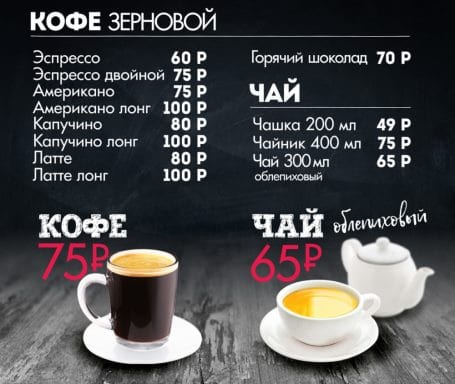 меню для кофени пример